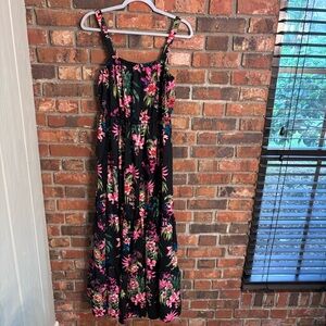 INC womens floral tiered tropical vacation beach maxi dress black Small